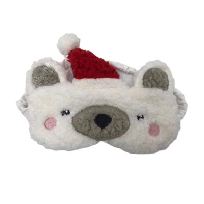 China Keep Healthy Wholesale Customize Classic Plush Fleece Soft Hand Feel 3D Bear With Santa Hat Embroidery Sleeping Eyemask for sale