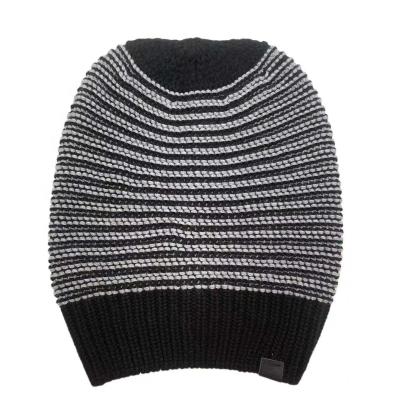 China JOINT Stripe Knit Beanie Running Acrylic Hat Unisex Adult Fashion Knit Beanie for sale