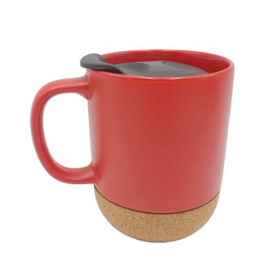 China Viable Factory Creative Cork Bottom Sublimation Ceramic Coffee Cup Mug With Lid Breakfast Milk Cup Custom Logo for sale