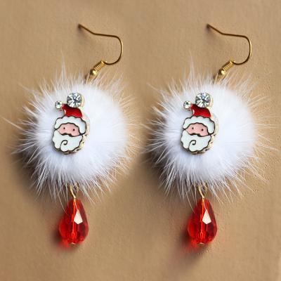 China Cute Product Santa Claus Deer White Pompoms Red Crystal Christmas Earrings Christmas Earring Amazon Hit Christmas Earring Ornaments for sale