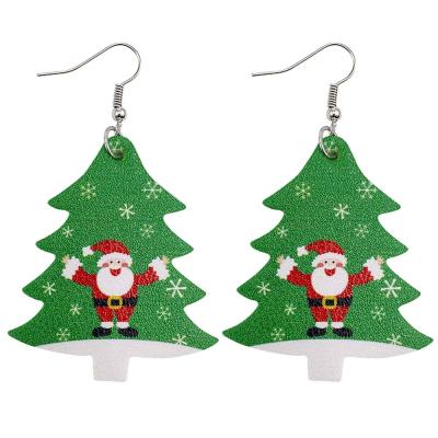 China Amazon Christmas Atmosphere Fashion Trend Online Shopping Creative Christmas Tree 2021 Christmas Tree Earrings Leather Trim Drop Earrings for sale