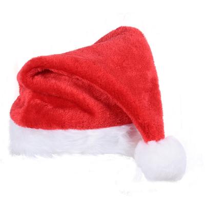 China Christmast Ornament Gift 2021 Amazon Hot Sale Santa Claus Christmas Hat Decoration Stock Classic Adult Santa Hat Plush Christmas Hat Red for sale