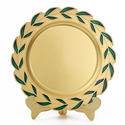 China Europe Factory Custom Logo High Quality Green Leaves Zinc Alloy Die Cast Soft Enamel 3D Gold Plated Creative Metal Keepsake Dish for sale