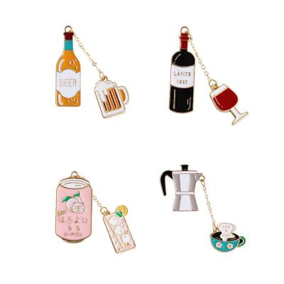 China Japanese Pink Peach Fruit Juice Brooch Fun Juice Red Wine Coffee Beer Metal Pin Badge Enamel Pin for sale