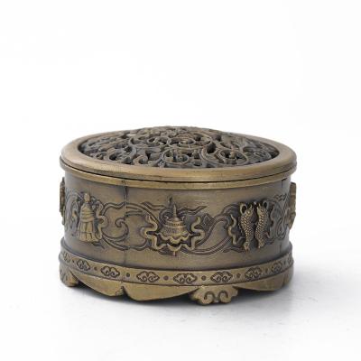 China Peony Pure Copper Auspicious Style Eight Metal Censer Columnar Incense Censer Handmade Buddhist for sale