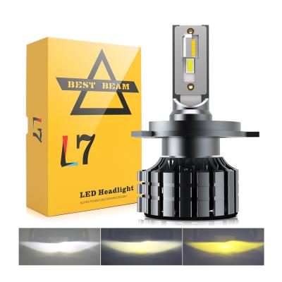 China IP68 L7 H1 9005 3000K 4500K 6000K 3 Color Diecast Aluminum Housing Yellow White High Power 3 9006 H7 H11 H4 Car Led Headlights for sale