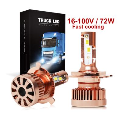 China Customized Die Casting Led Headlight Bulb 2021 Aluminum Housing Super Bright 16000lm 16-100v Fan Led Headlight For Truck for sale