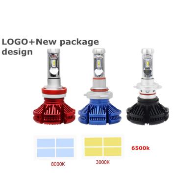 China 2019 new arrival super bright fanless cooling 50w diecast aluminum housing with 3 colored film h4 h7 h11 9005 9006 X3 led headlight car truck for sale