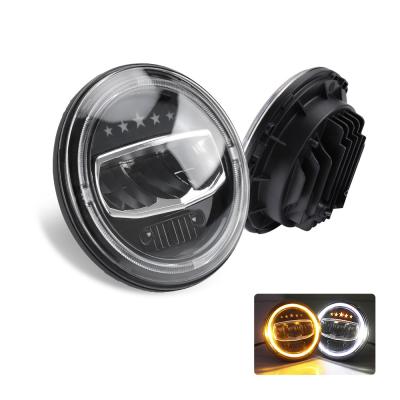 China Motorcycle Led Headlight For Car And Motorcycle Autolighting System 2020 Amber Yellow Fog Angel Eye 12 Volt 7 Inch Round Turn Signal Led Headlight for sale