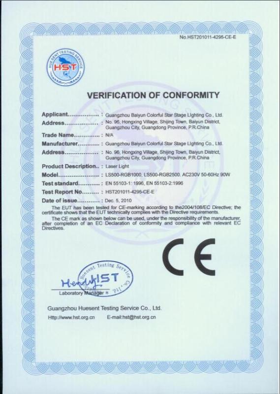 CE - Guangzhou Colorstar Photoelectric Technology Co., Ltd.