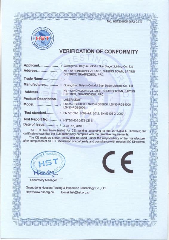 CE - Guangzhou Colorstar Photoelectric Technology Co., Ltd.