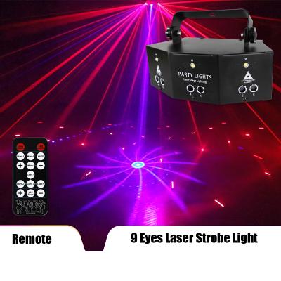 China Buit-in 128 Models Factory Price Wedding Noise Control DMX Laser Light Party Projetor Sensitive Home Decor Lighting RGB 9 Eyes Feature Dicso Lights for sale