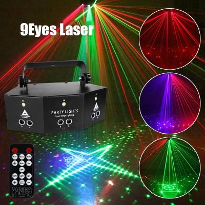 China Buit-in 128 Patterns DJ Discs Lasers Show Home Party DMX 3 Eye RGBW 9 Eyes Stage Lazer Mini Ktv Lights White LED Strobe for sale