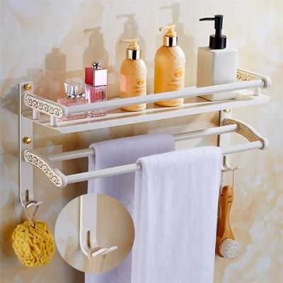 China Wall Mounted Type Bathroom Accessories Shower Ball Storage Rack With European Ivory White Shower Ball Gold Rod Hook Pull Rack for sale