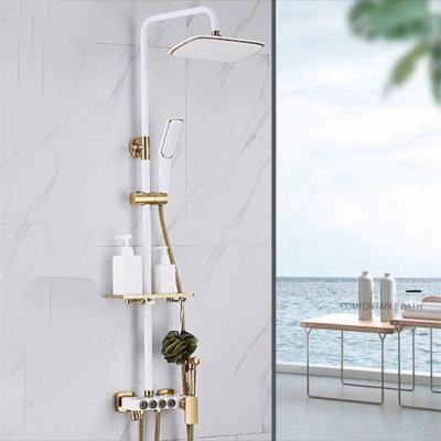 China With Hand High Quality Nordic Brass Shower Bathroom Faucet Slide Bar Platinum Set Hot And Cold Wall Mounted Mixer Shower for sale