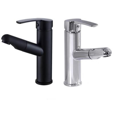 China Electric Faucets Wholesale Black Silver Single Hole Hot And Cold Stirring Pull-Down Faucet Basin Bathroom Basin Faucet for sale