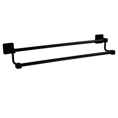 China Modern Wholesale Bathroom Accessories Towel Rack 30-60cm Hotel Black Bathroom Towel Rack Wall Mounted Double Towel Bar for sale