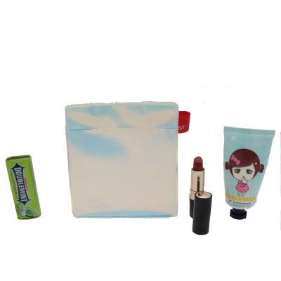 China Recyclable Matte Waterproof Custom PVC Holographic Cosmetic Bag Zipper Poly Laser Makeup Bag for sale