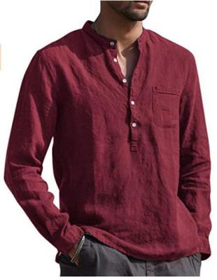 China Anti-Wrinkle Long Sleeve V Neck Beach Canvas Shirt Men Casual Wear for sale