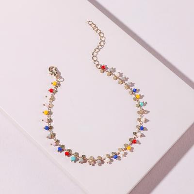 China 2021 Bohemian Bohemian Style Adjustable Link Chain Bracelet Anklet Holiday Summer Beach Fashion Colorful Beaded Jewelry For Women for sale