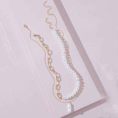 China 2021 New Designs TRENDY Double Bead Gold Metal Stainless Steel Chain Boho Layered Choker Pendant Necklace For Women for sale