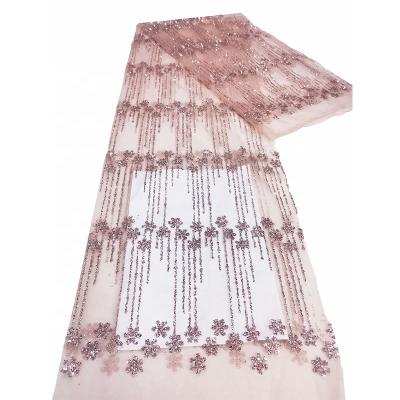 China Viable Factory Wholesale 2021 Luxury Lace Fabric Mesh Rose Gold Blush Pink Tulle Lace Fabric With Glitter for sale