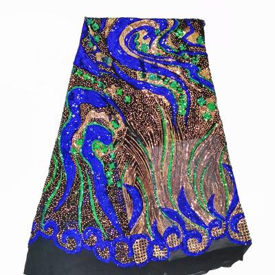 China Royal Blue 2019 Viable Quality African Sequin Lace Fabric By The Yard for sale