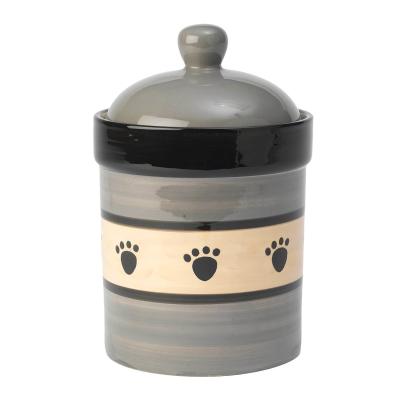 China Dogs 8.5 Cups Dog Food Hand Painted Ceramic Treat Jar with Ceramic Lid for sale