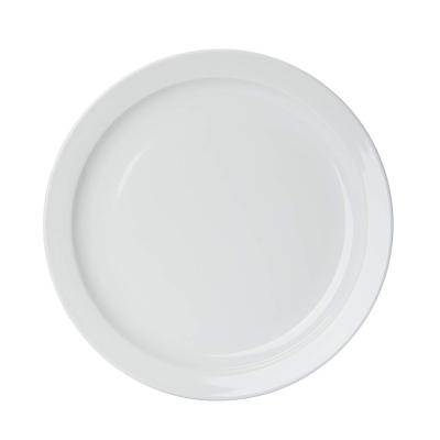 China Narrow Commercial White Ceramic Rim Dinner Plate Porcelain Set 9 inch of 12 for sale