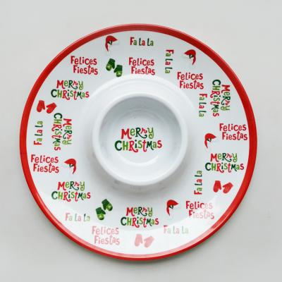 China 33cm x 33cm round melamine serving tray for appetizer fruit chips and dips, Christmas design 33cm x 33cmX3cm for sale