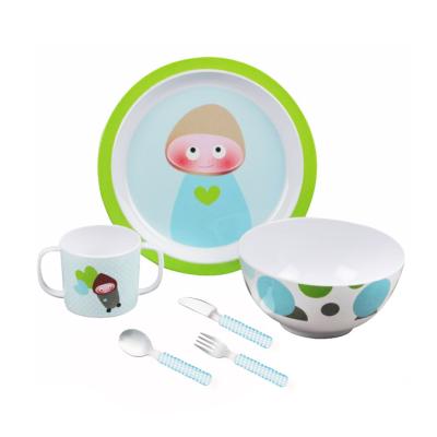 China Break-resistant & BPA Free 6 Pcs Style 100% Customized Baby Melamine Dish Bowl Melamine Set With Stainless Spoon, Fork, Knife for sale