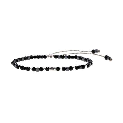 China TRENDY 3mm Series Black Onyx Beads Bracelets Natural Agate Silver Bracelets For Women for sale