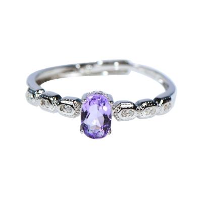 China Trendy Natural Gemstone Jewelry 925 Statement Rings Amethyst Silver Rings for sale