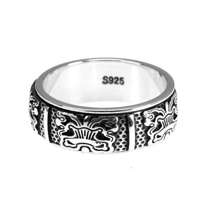 China Vintage Guaranteed 925 Pure Silver Rings Carved Flowers And Fish Rings For Women And Men for sale