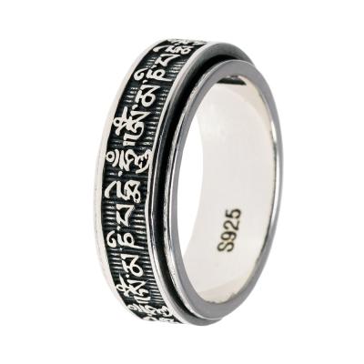 China Vintage Engraved Chinese Buddhist Religious Words Good Luck Rotating Rings For Men for sale