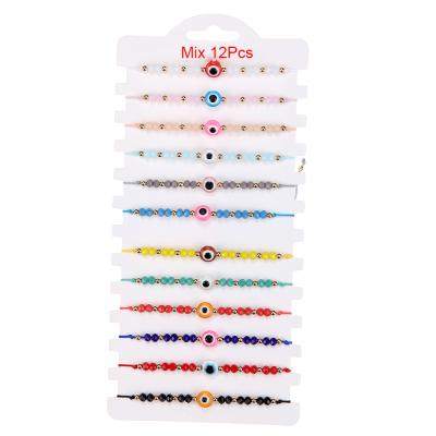 China TRENDY Evil Eye Bracelet For Women Crystal Beads Woven Lucky Evil Eye Bracelet Set Bead Jewelry 12Pcs for sale