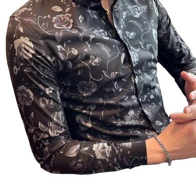 China Flower Fit Men's Anti-Shrink Shirt Men's Long Sleeve Slim Men's Casual Sense Tops Design Tops for sale