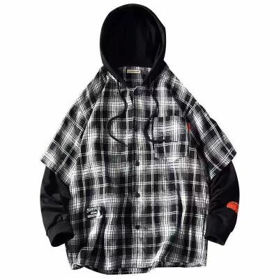 China Autumn And Winter Holiday Plaid Anti-Shrink Long Sleeve Shirt Men's Two-Piece Plus Fat Oversized Hoodie for sale