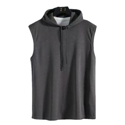 China Summer sleeveless QUICK DRY T-shirt men's hooded short sleeve solid color clothes vest sports fitness vest for sale