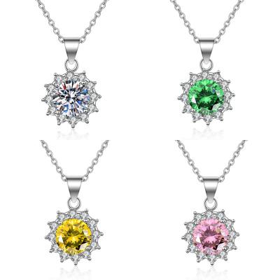 China Fashion Sun flower necklace 1 carat moissanite pendant diamond and silver stainless steel jewelry earrings for sale