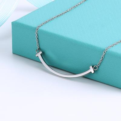 China Fashion Smile Necklace Titanium Steel 18K Gold Plated Full Of Diamonds Face Gold Clavicle Chain Stainless Steel Smiling Jewelry for sale