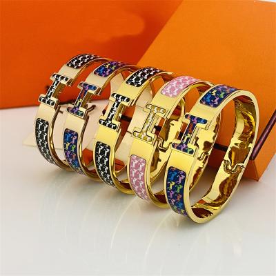 China European and American stainless steel pattern letter fashion trend enamel H punk bracelet jewelry for sale