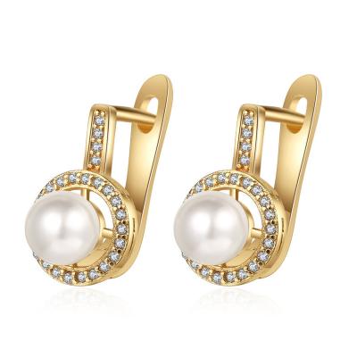 China Trendy temperament women's earrings summer fashion pearl design micro-encrusted full zirconia earrings for sale