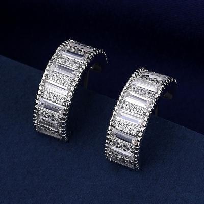 China Trendy and Soft Trendy Earrings for Women with Full T Square Zirconia Earrings Stainless Steel Jewelry for sale