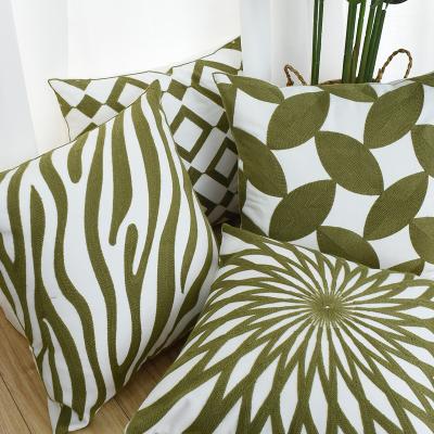 China Nordic Luxury Decorative OEM Cotton Geometric Cushion Covers Embroidery Green Pillow for sale