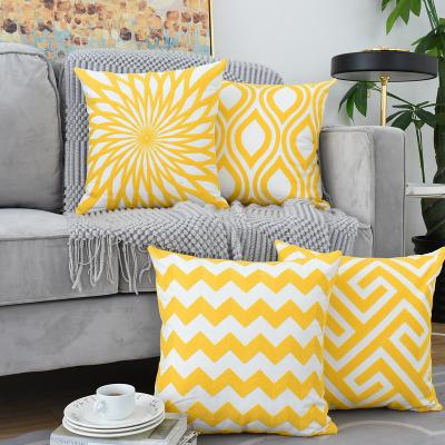 China Decorative Modern Yellow Geometric Sunflower Cushion Cover, 3D Embroidery Geometric Headrest Cover for sale