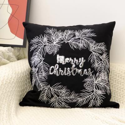 China Decorative 45*45cm Wholesale Popular Sequins Embroidered Cotton Christmas Decorative Cushion Covers For Home Car for sale