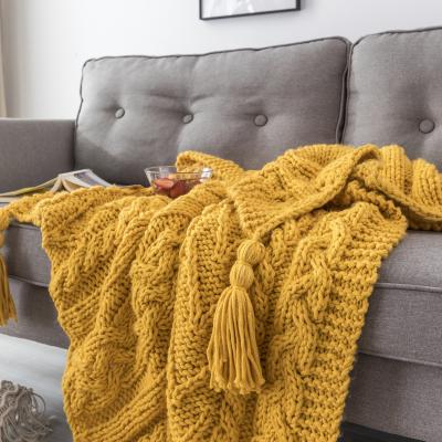 China Ins Style Decorative Popular Girl Romantic Tassels Knitted Blanket Twist Wool Blanket Sofa Blanket Nordic Contracted Decoration for sale