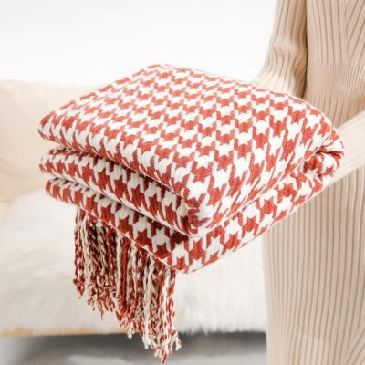 China Small INS Decorative Air Conditioning Woolen Blanket Sofa Houndstooth Tassel Woolen Blanket for sale