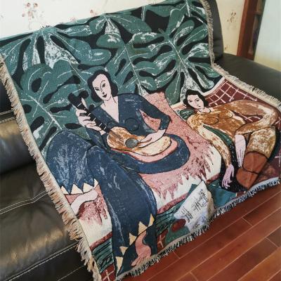 China Factory Price 100% Polyester Vintage Decor Wholesale High Quality Reversible Home Decorative Jacquard Abstract Figures Sofa Throws Blanket for sale